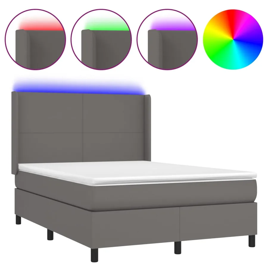 Sommier à lattes de lit matelas LED Gris 140x190cm Similicuir - 2