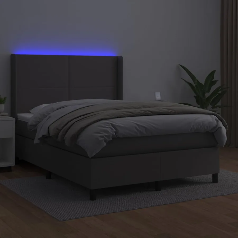 Sommier à lattes de lit matelas LED Gris 140x190cm Similicuir - 3