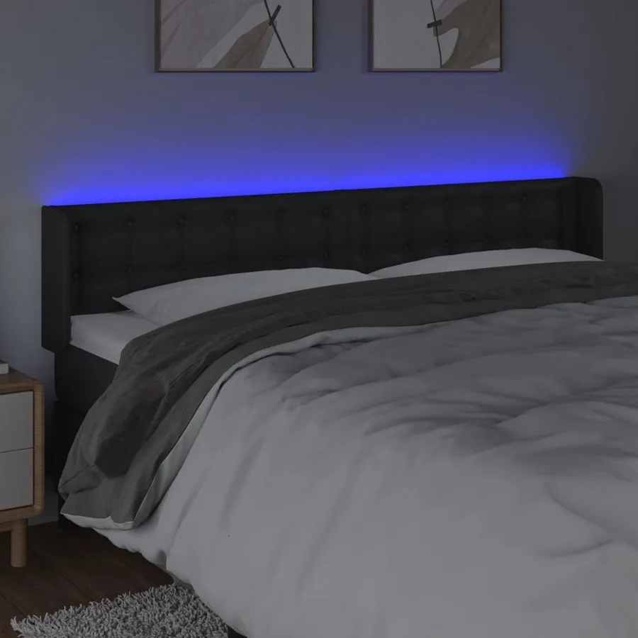 Tête de lit à LED Noir 203x16x78/88 cm Similicuir - 4