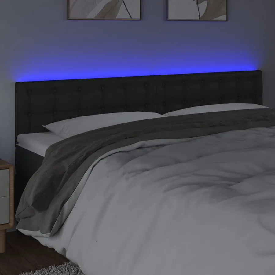 Tête de lit à LED Noir 200x5x78/88 cm Similicuir - 3
