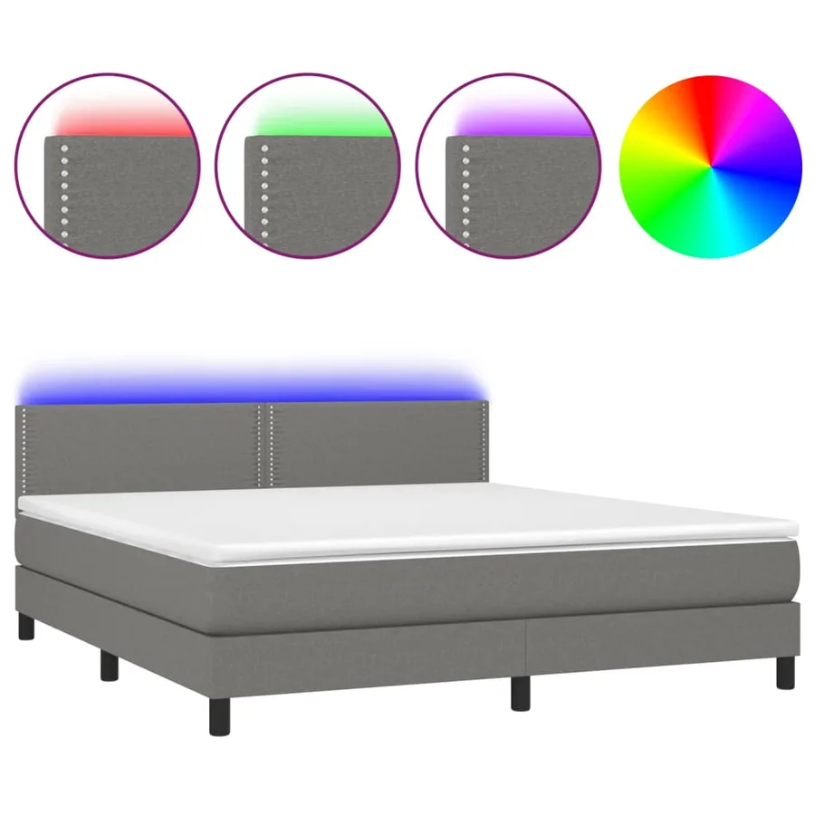 Sommier à lattes de lit et matelas et LED Gris foncé 180x200 cm - 2