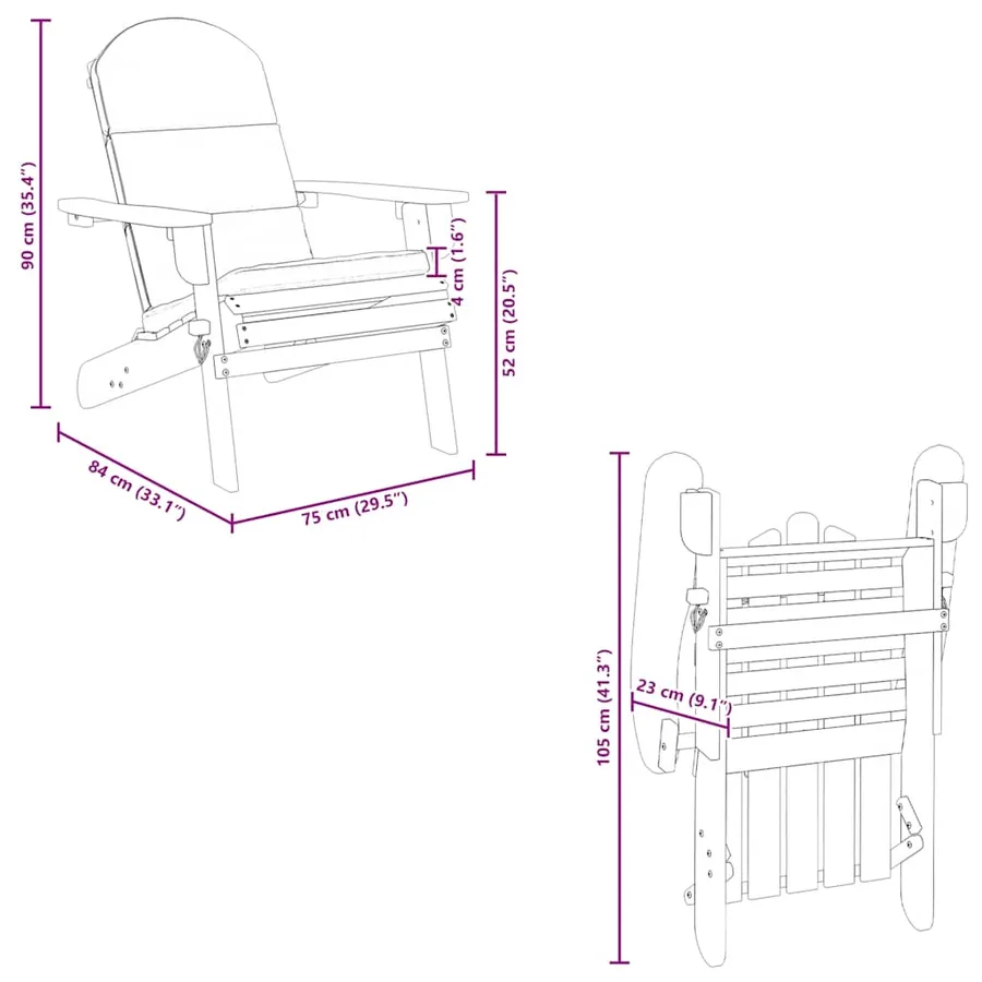 Chaise de jardin Adirondack avec coussins bois massif d'acacia - 9