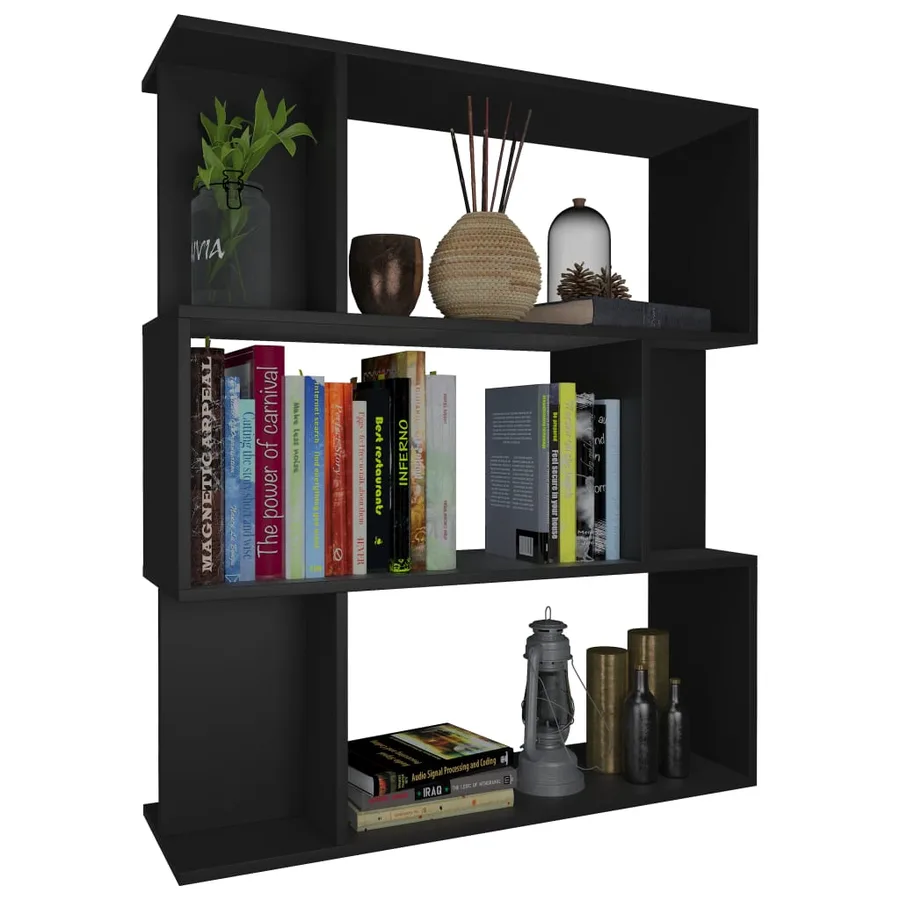 Bibliothèque/Cloison Noir 80x24x96 cm cm Bois d'ingénierie - 3