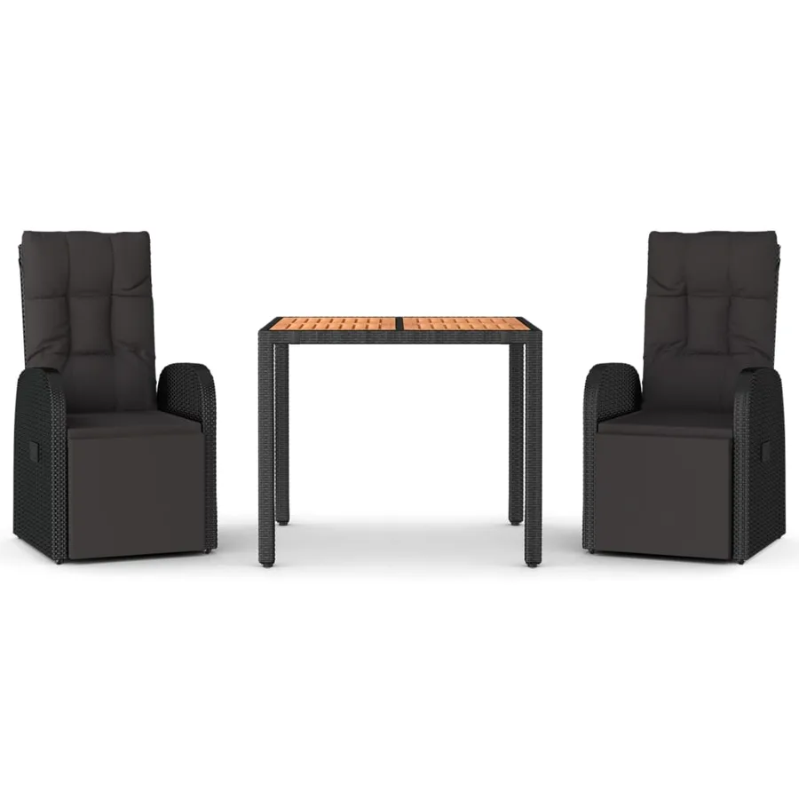 Ensemble à manger de jardin 3 pcs Noir Poly rotin et acacia - 2