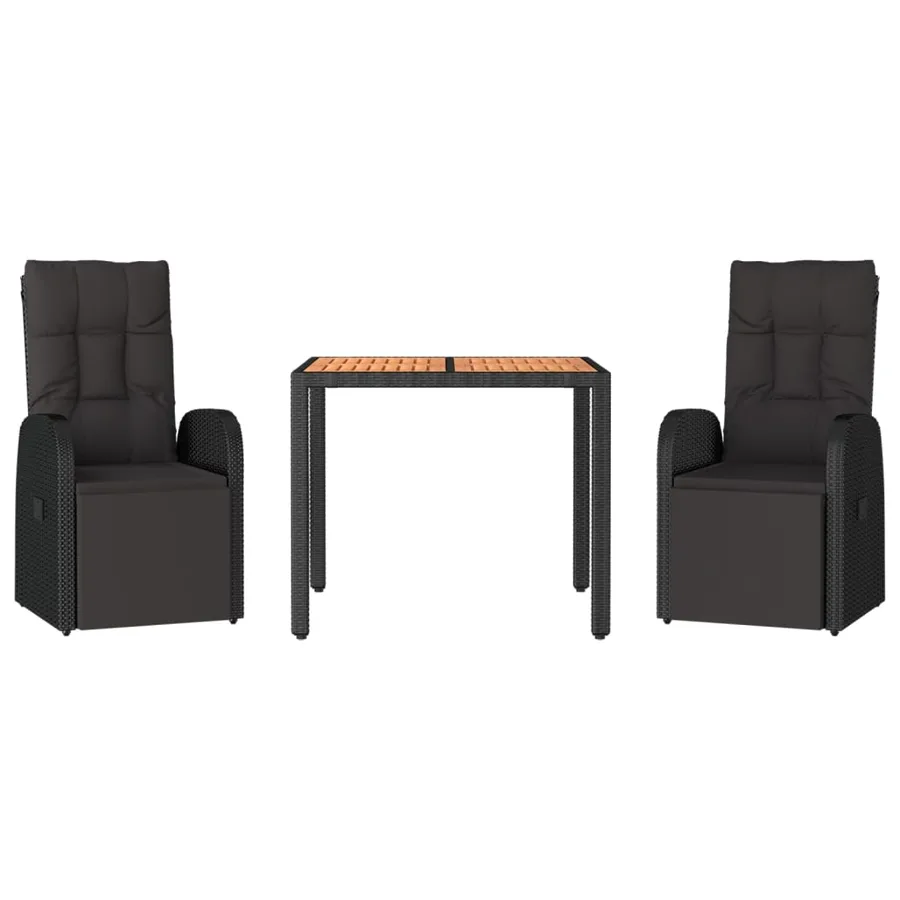 Ensemble à manger de jardin 3 pcs Noir Poly rotin et acacia - 3
