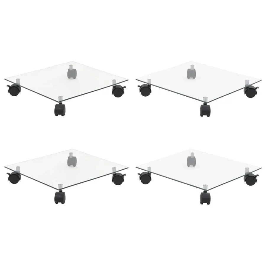 Supports roulants à plantes 4 pcs 35x35 cm Carré Verre trempé