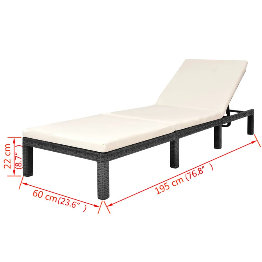 Chaise longue avec coussin Résine tressée Noir - 9