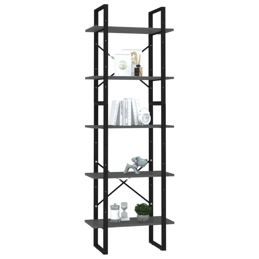 Bibliothèque à 5 niveaux Gris 60x30x175 cm Bois ingénierie - 3