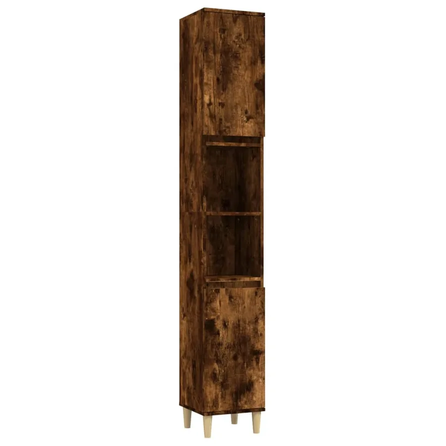 Armoire de bain chêne fumé 30x30x190 cm bois d'ingénierie - 2