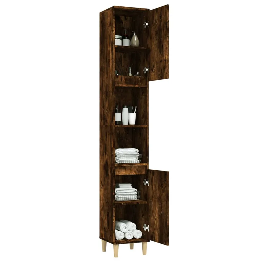 Armoire de bain chêne fumé 30x30x190 cm bois d'ingénierie - 5