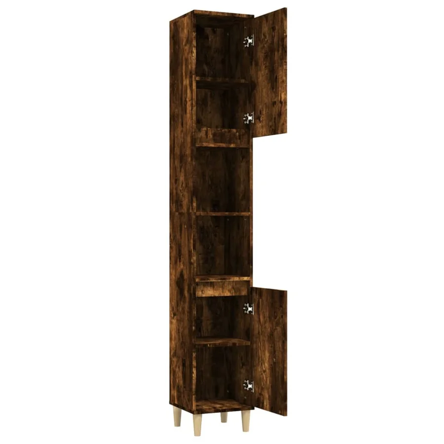 Armoire de bain chêne fumé 30x30x190 cm bois d'ingénierie - 7