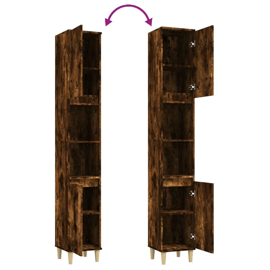Armoire de bain chêne fumé 30x30x190 cm bois d'ingénierie - 9