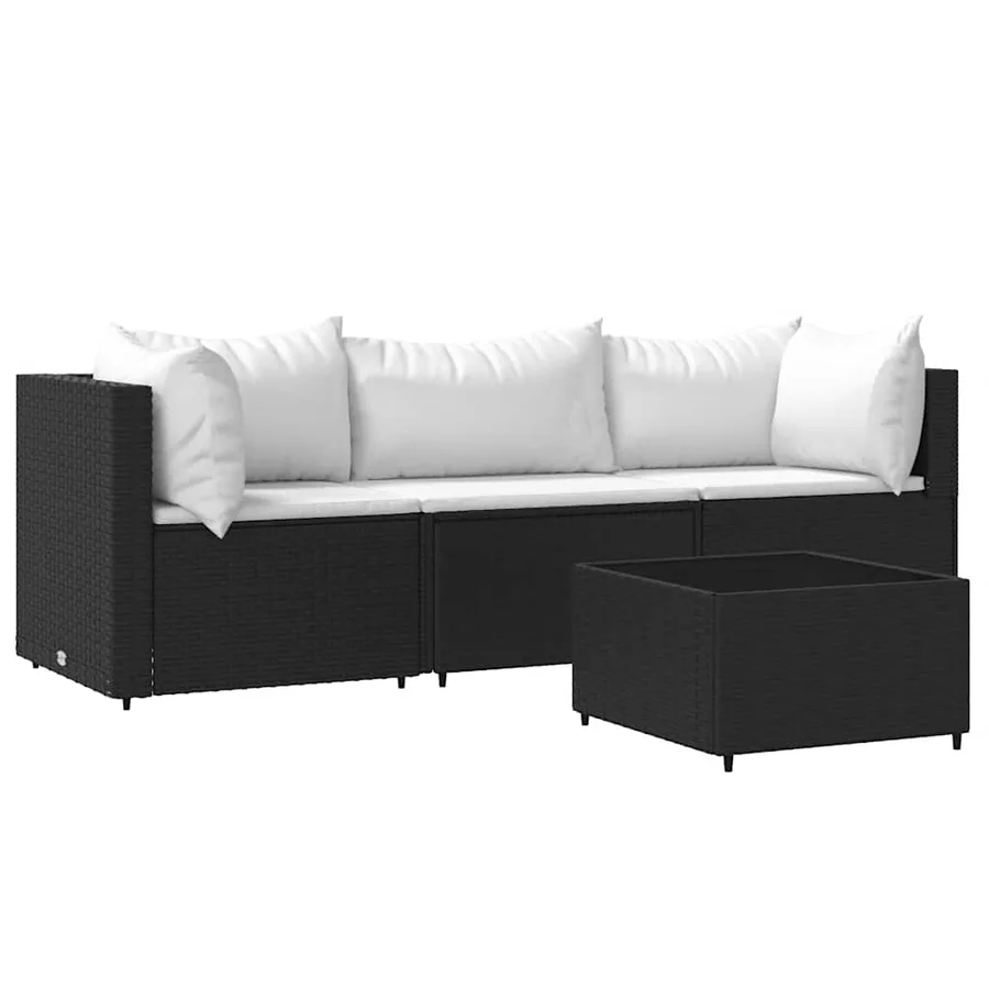 Salon de jardin 4 pcs avec coussins Noir Résine tressée - 2