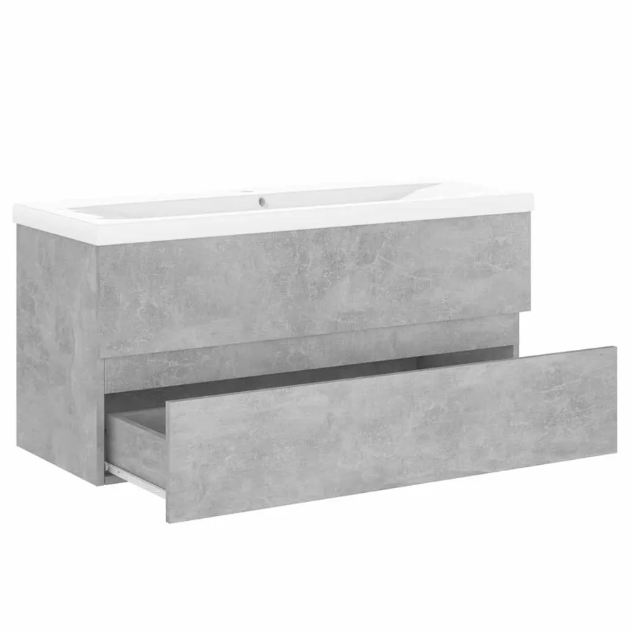 Armoire d'évier avec lavabo intégré Gris béton Aggloméré - 3