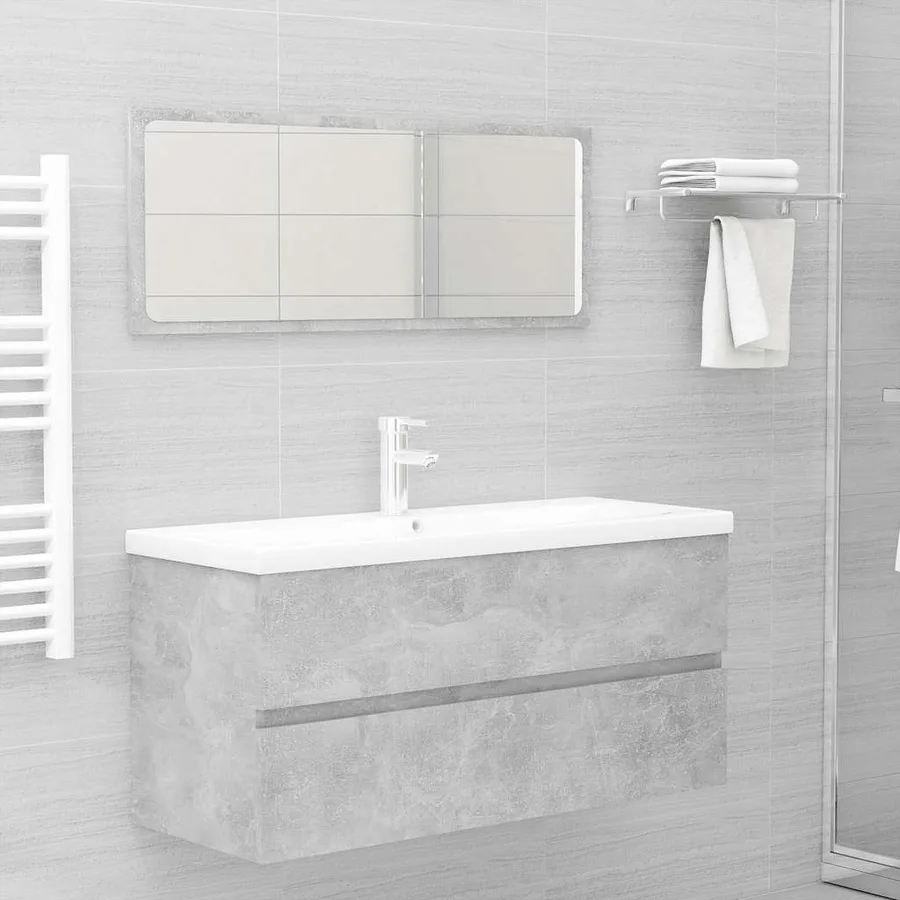 Armoire d'évier avec lavabo intégré Gris béton Aggloméré - 9