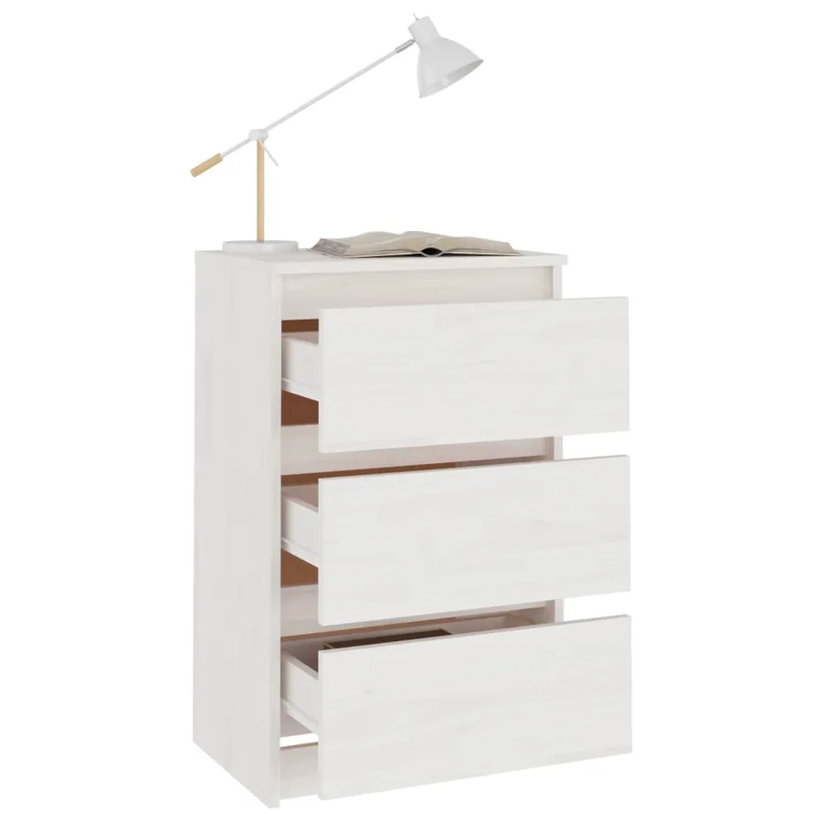 Table de chevet Blanc 40x29,5x64 cm Bois de pin solide - 3