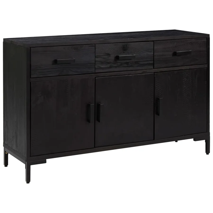 Buffet Noir 110x35x70 cm Bois de pin massif - 2