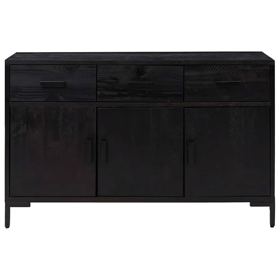 Buffet Noir 110x35x70 cm Bois de pin massif - 3