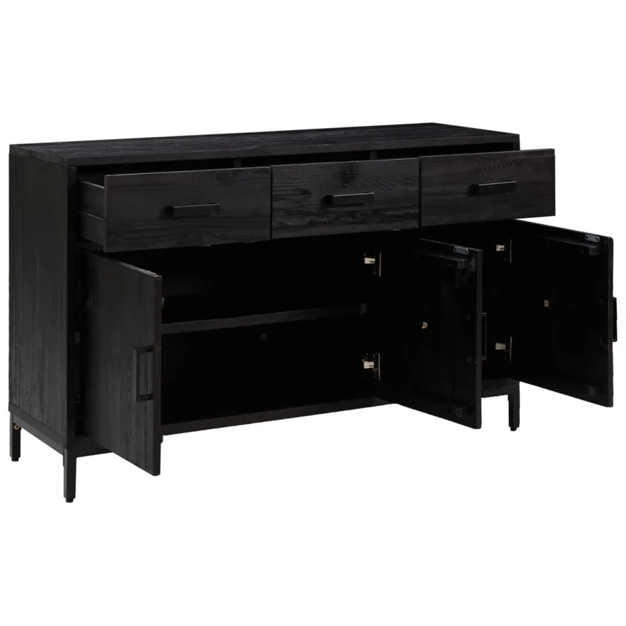 Buffet Noir 110x35x70 cm Bois de pin massif - 4