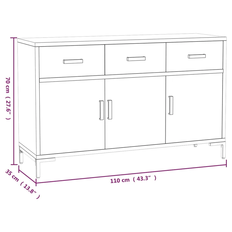 Buffet Noir 110x35x70 cm Bois de pin massif - 9