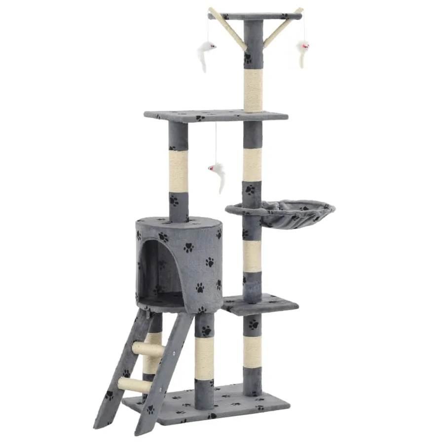 Arbre à chat avec griffoir en sisal 138 cm Gris Motif de pattes - 2