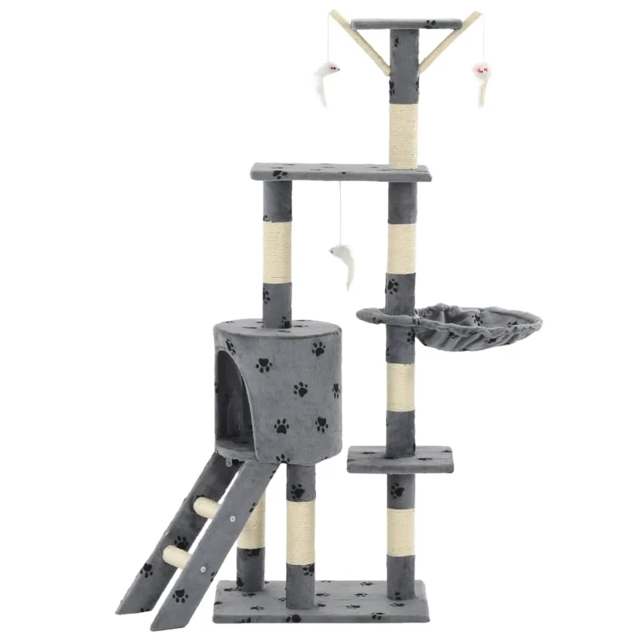 Arbre à chat avec griffoir en sisal 138 cm Gris Motif de pattes - 3