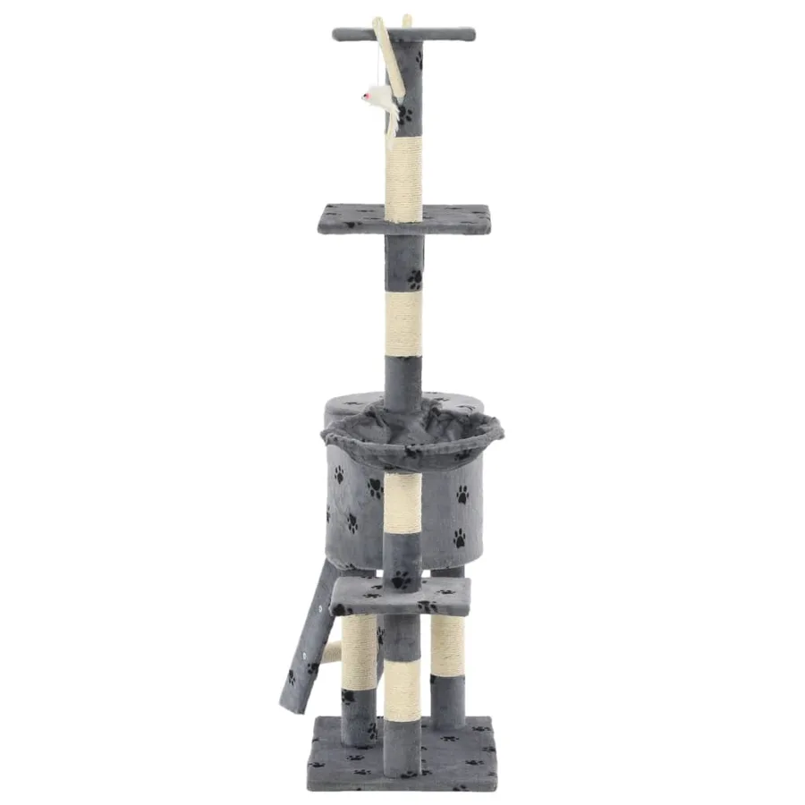 Arbre à chat avec griffoir en sisal 138 cm Gris Motif de pattes - 5
