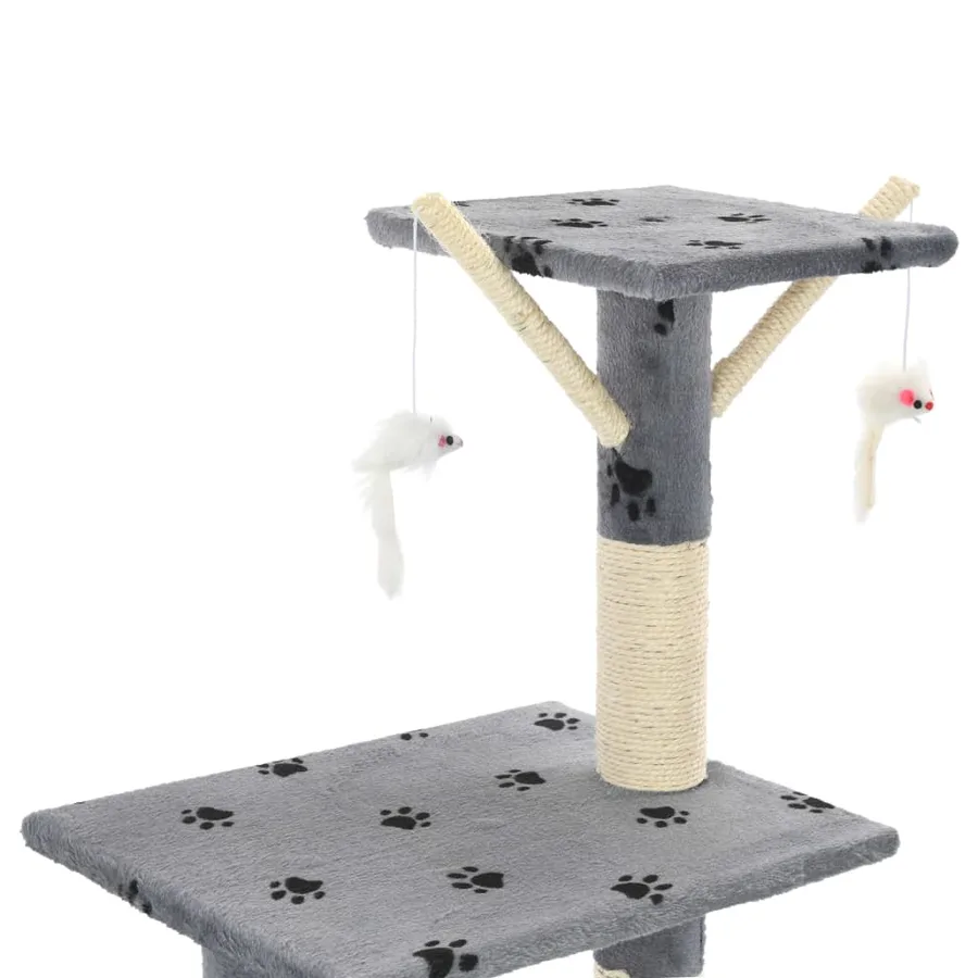 Arbre à chat avec griffoir en sisal 138 cm Gris Motif de pattes - 6
