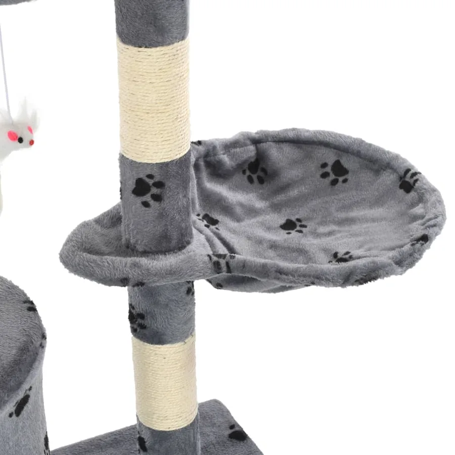 Arbre à chat avec griffoir en sisal 138 cm Gris Motif de pattes - 7