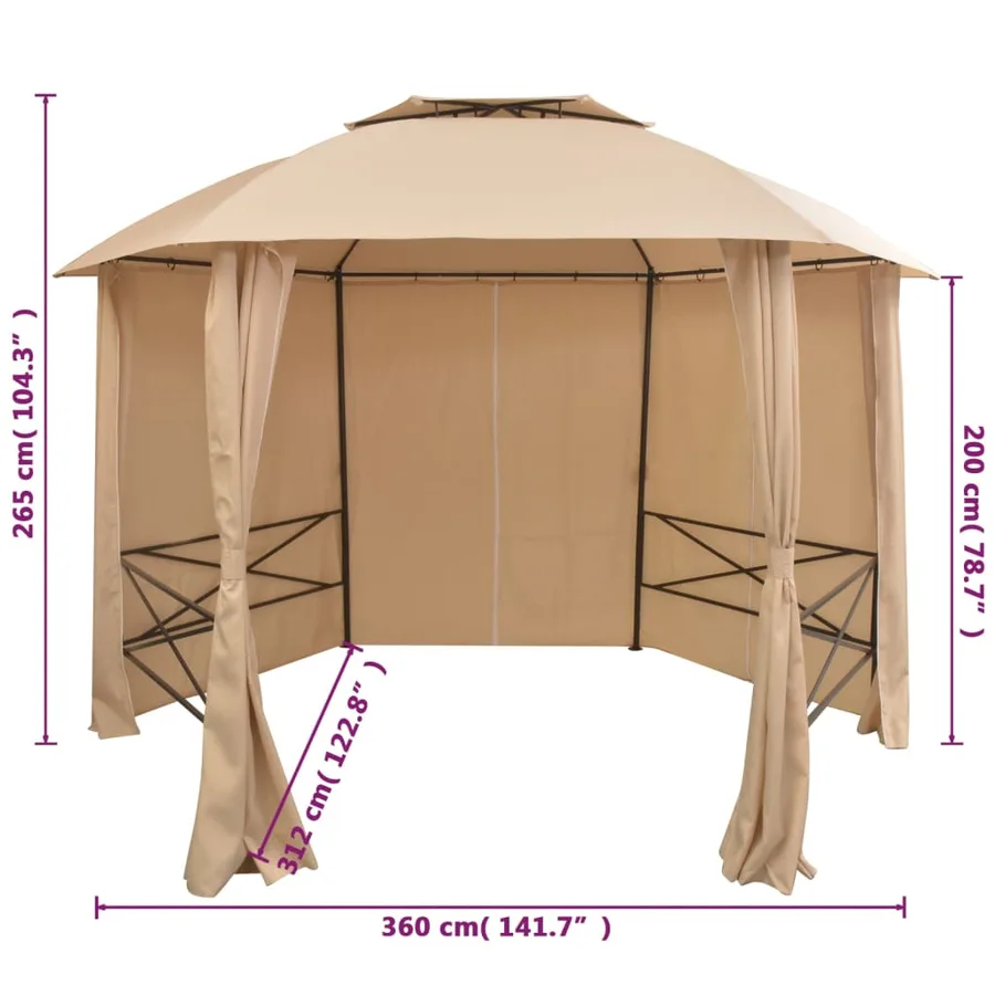 Chapiteau tente de jardin avec rideaux Hexagonal 360 x 265 cm - 9