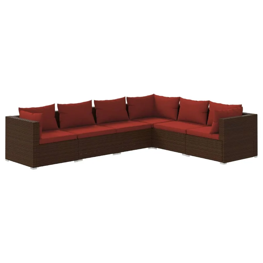 Salon de jardin 6 pcs avec coussins Résine tressée Marron - 2