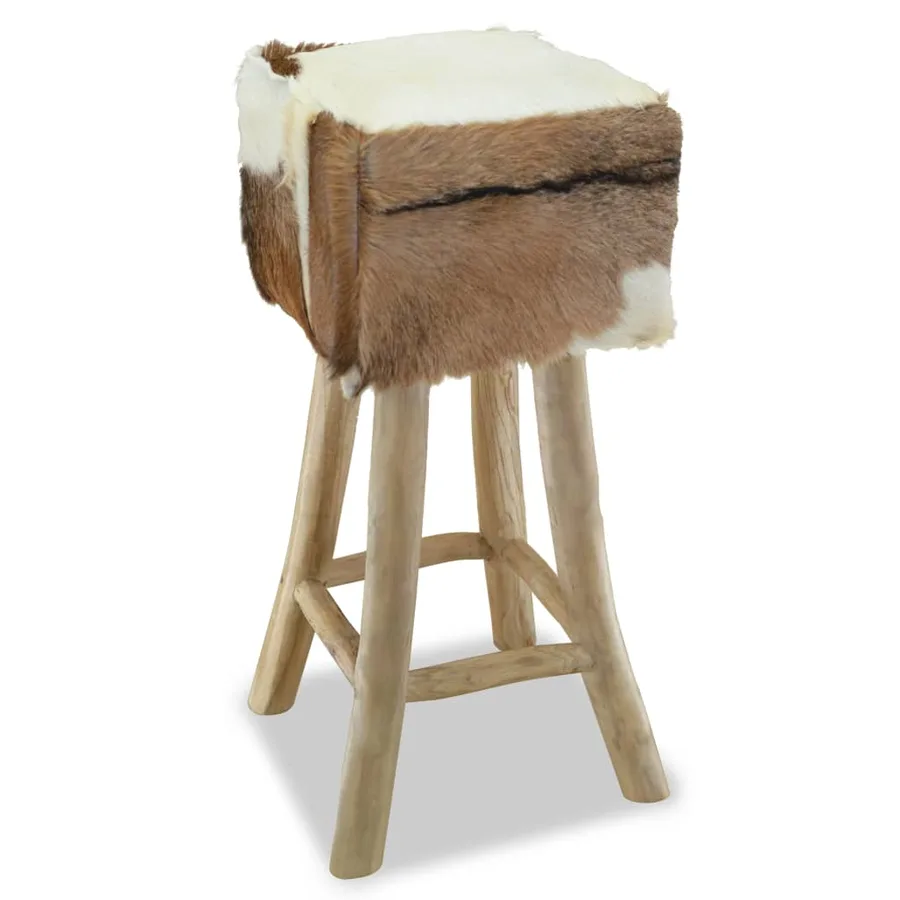 Tabouret de bar cuir de chèvre et bois de teck solide - 2