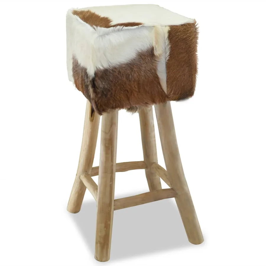 Tabouret de bar cuir de chèvre et bois de teck solide - 5