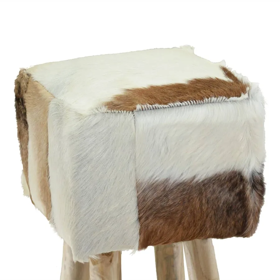 Tabouret de bar cuir de chèvre et bois de teck solide - 6