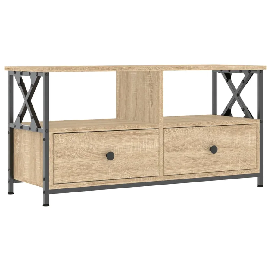 Meuble TV chêne sonoma 90x33x45 cm bois d'ingénierie et fer - 2