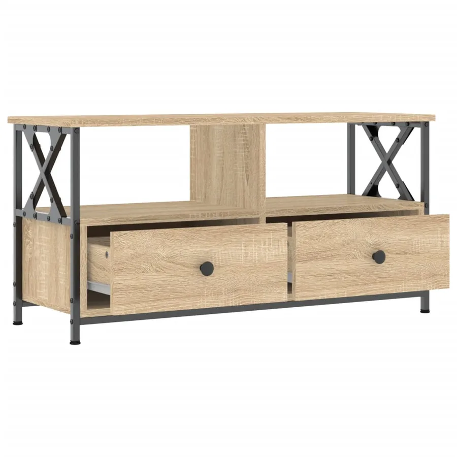Meuble TV chêne sonoma 90x33x45 cm bois d'ingénierie et fer - 4