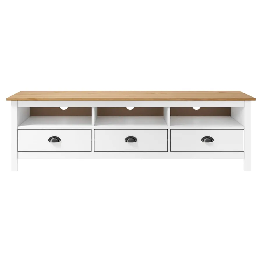 Meuble TV Hill Range Blanc 158x40x47 cm Bois de pin solide - 2