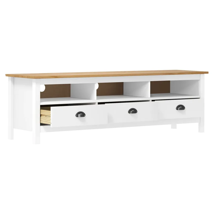 Meuble TV Hill Range Blanc 158x40x47 cm Bois de pin solide - 3