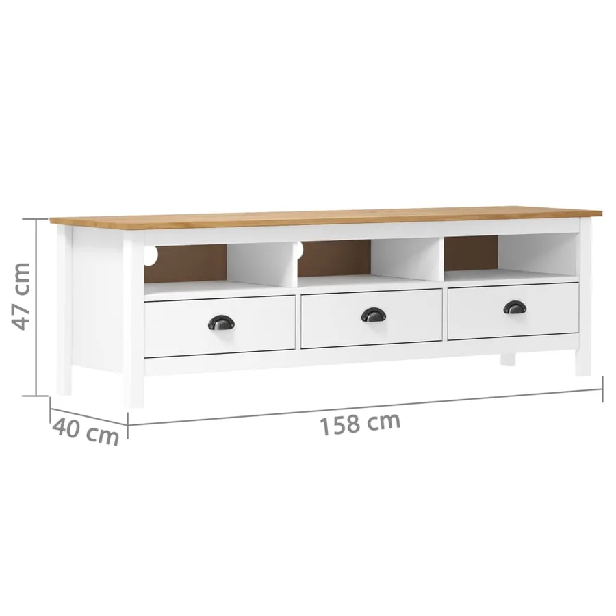 Meuble TV Hill Range Blanc 158x40x47 cm Bois de pin solide - 4