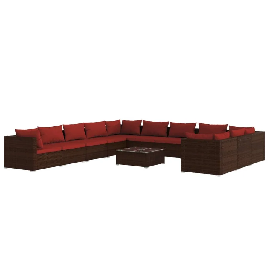 Salon de jardin 12 pcs avec coussins Résine tressée Marron - 2