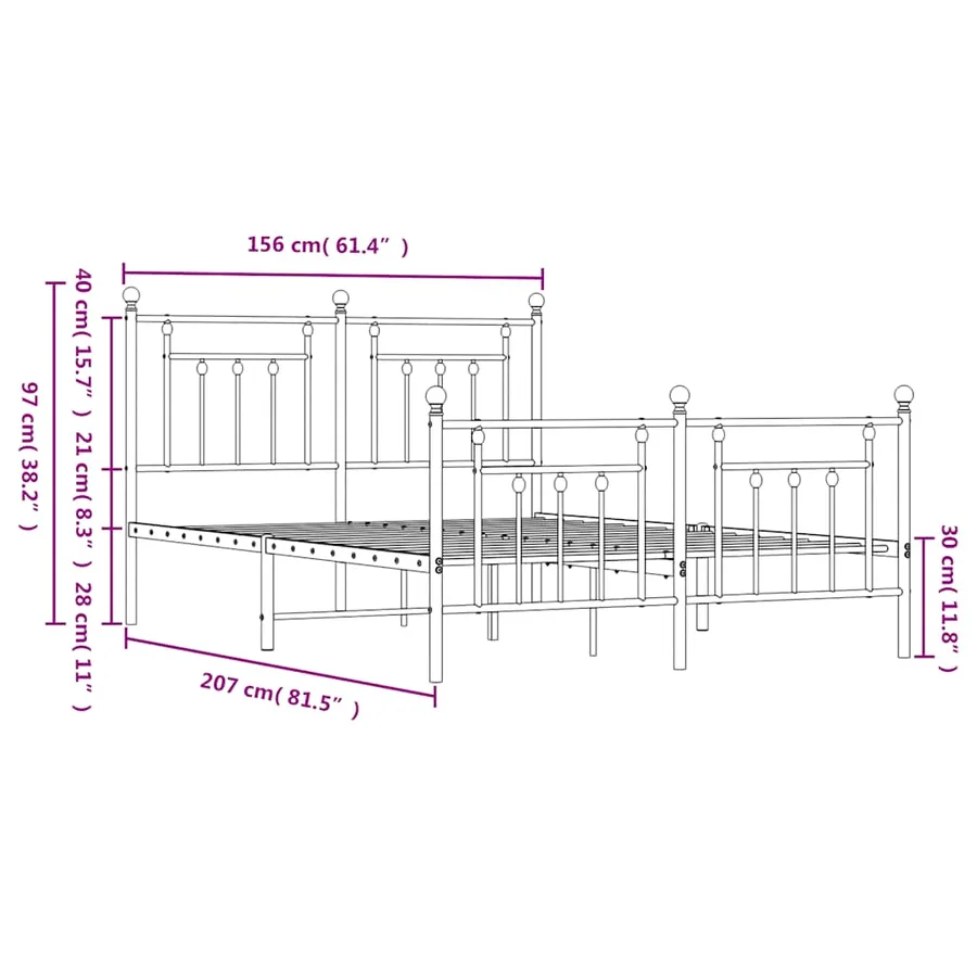 Cadre de lit métal sans matelas et pied de lit blanc 150x200 cm - 10