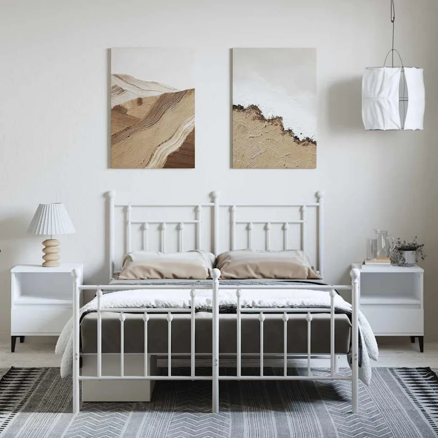 Cadre de lit métal sans matelas et pied de lit blanc 150x200 cm - 4