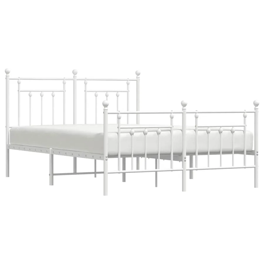 Cadre de lit métal sans matelas et pied de lit blanc 150x200 cm - 5