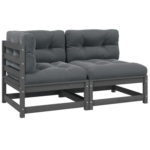 Salon de jardin 2 pcs avec coussins Gris Bois de pin massif