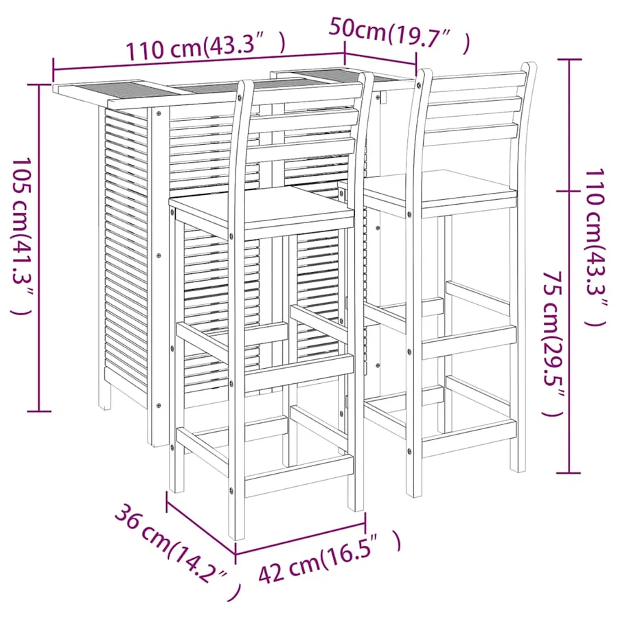 Ensemble de bar de jardin 3 pcs Bois d'acacia solide - 12