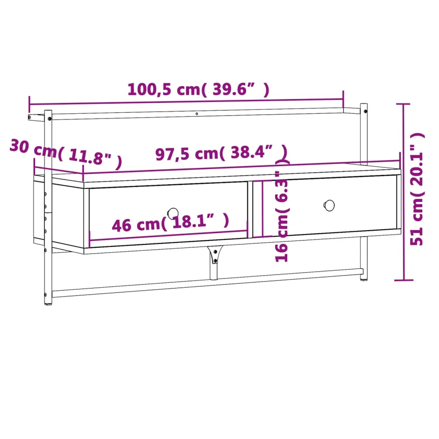 Meuble TV mural sonoma gris 100,5x30x51 cm bois d'ingénierie - 10