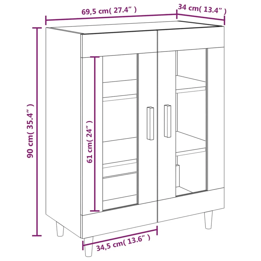 Buffet blanc 69,5x34x90 cm bois d'ingénierie - 8
