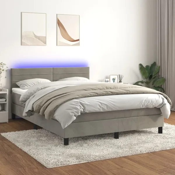 Sommier à lattes de lit avec matelas LED Gris clair 140x200 cm