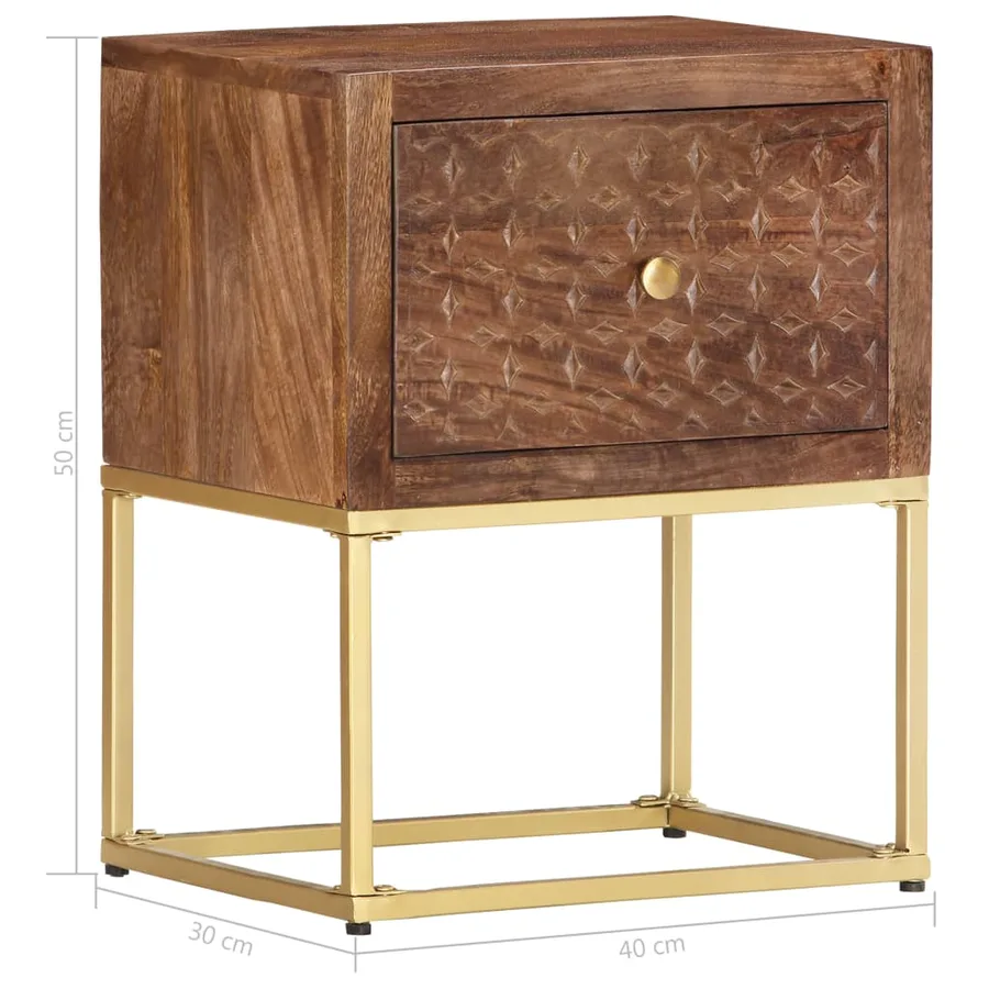Table de chevet 40 x 30 x 50 cm Bois de manguier massif - 7