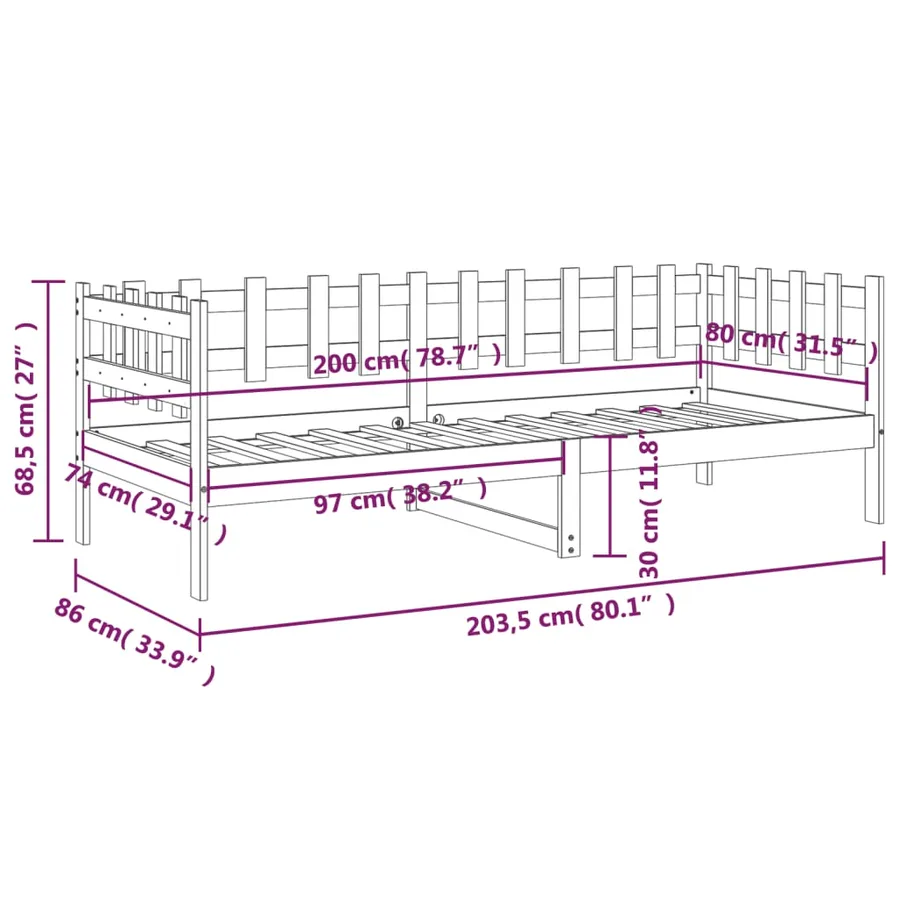 Lit de jour sans matelas blanc 80x200 cm bois de pin massif - 11